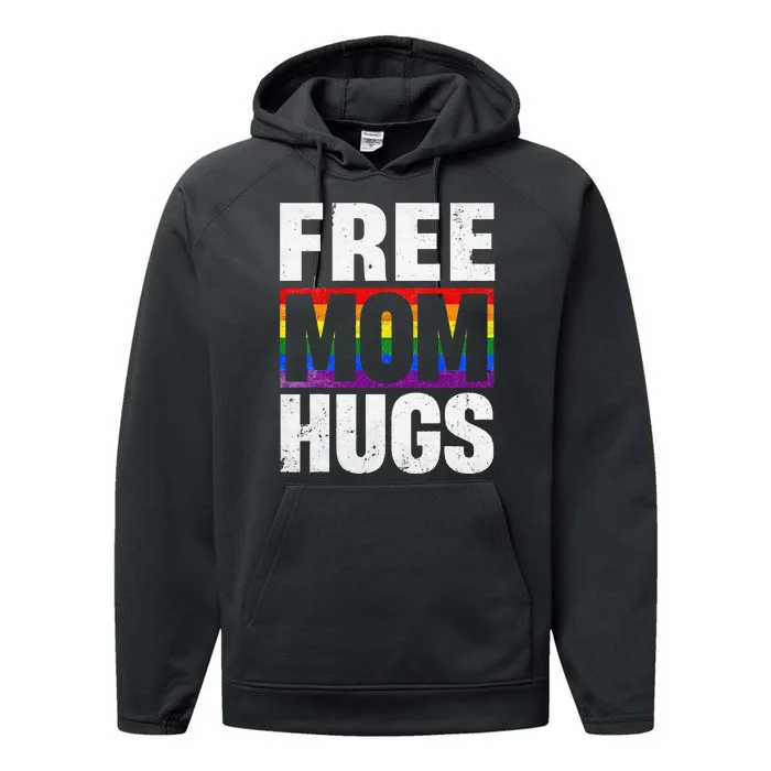 Retro Free Mom Hugs Rainbow LGBT Pride Gay Performance Fleece Hoodie