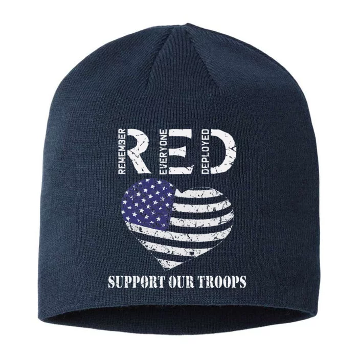 RED Friday Military Support Our Troops Heart Retro US Flag 8 1/2in Sustainable Knit Beanie