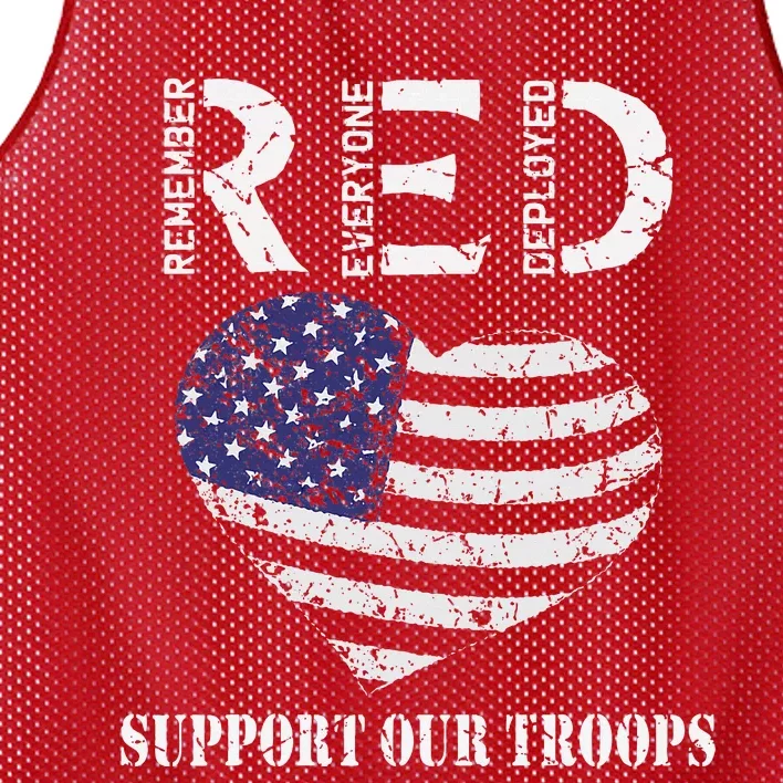 RED Friday Military Support Our Troops Heart Retro US Flag Mesh Reversible Basketball Jersey Tank