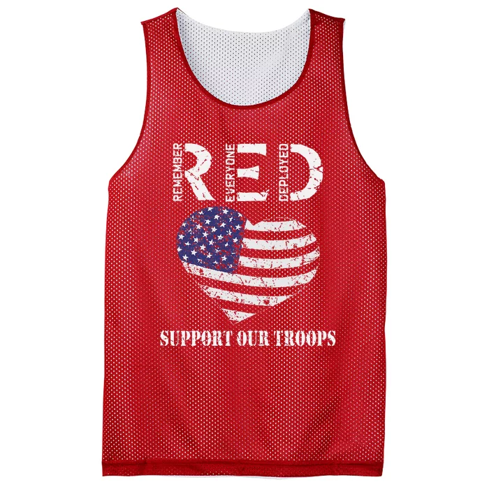 RED Friday Military Support Our Troops Heart Retro US Flag Mesh Reversible Basketball Jersey Tank