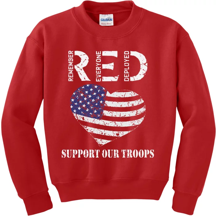 RED Friday Military Support Our Troops Heart Retro US Flag Kids Sweatshirt