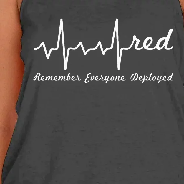 RED Friday Military Remember Everyone Deployed Heartbeat Women's Knotted Racerback Tank