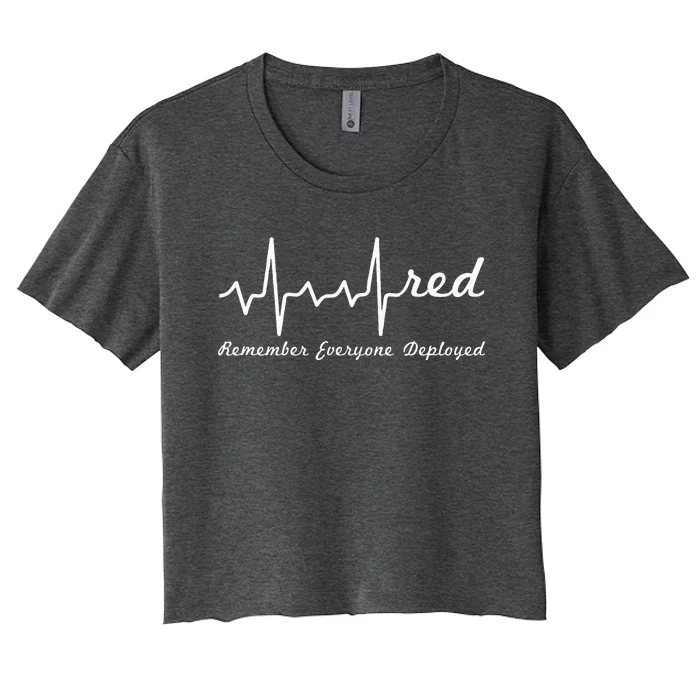 RED Friday Military Remember Everyone Deployed Heartbeat Women's Crop Top Tee