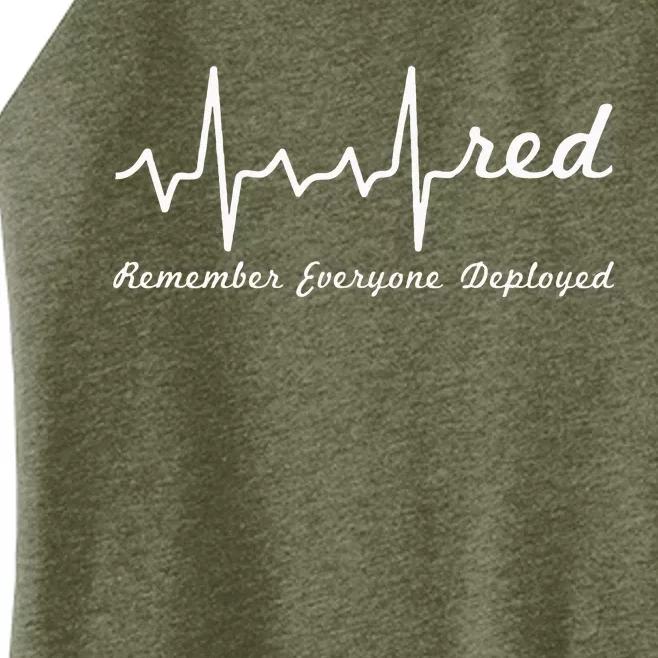 RED Friday Military Remember Everyone Deployed Heartbeat Women’s Perfect Tri Rocker Tank