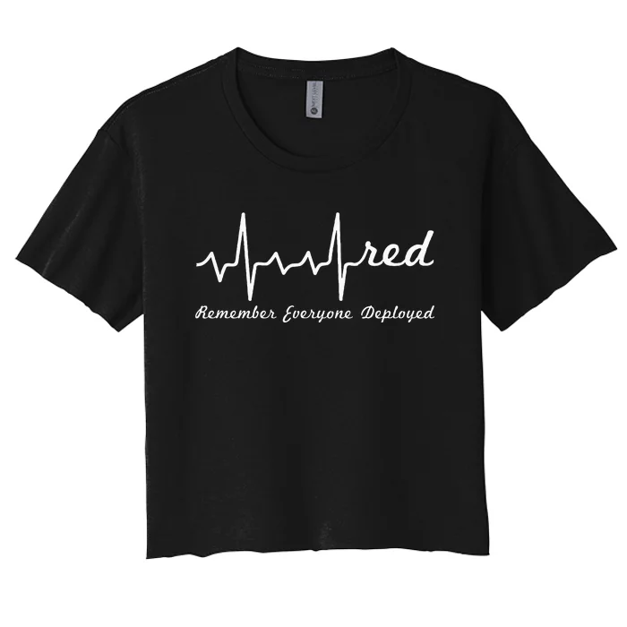 RED Friday Military Remember Everyone Deployed Heartbeat Women's Crop Top Tee