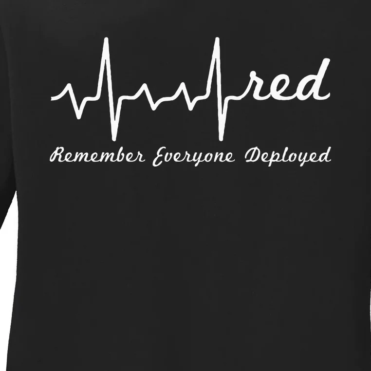 RED Friday Military Remember Everyone Deployed Heartbeat Ladies Long Sleeve Shirt