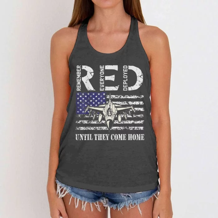 RED Friday Military S Air Force USAF US Flag Veteran Women's Knotted Racerback Tank