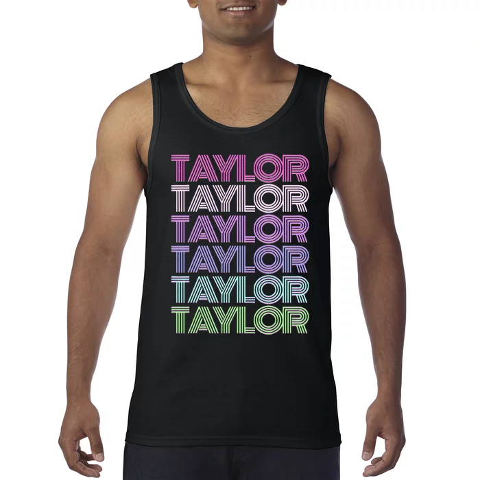 Retro First Name Taylor Girl Boy Surname Repeated Pattern Tank Top