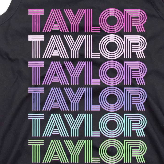 Retro First Name Taylor Girl Boy Surname Repeated Pattern Tank Top