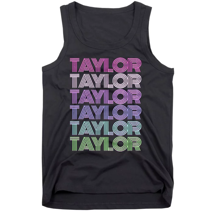 Retro First Name Taylor Girl Boy Surname Repeated Pattern Tank Top