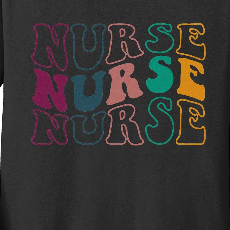 Retro Future Nurse Life For Registered Nurse Nurses Day Kids Long Sleeve Shirt