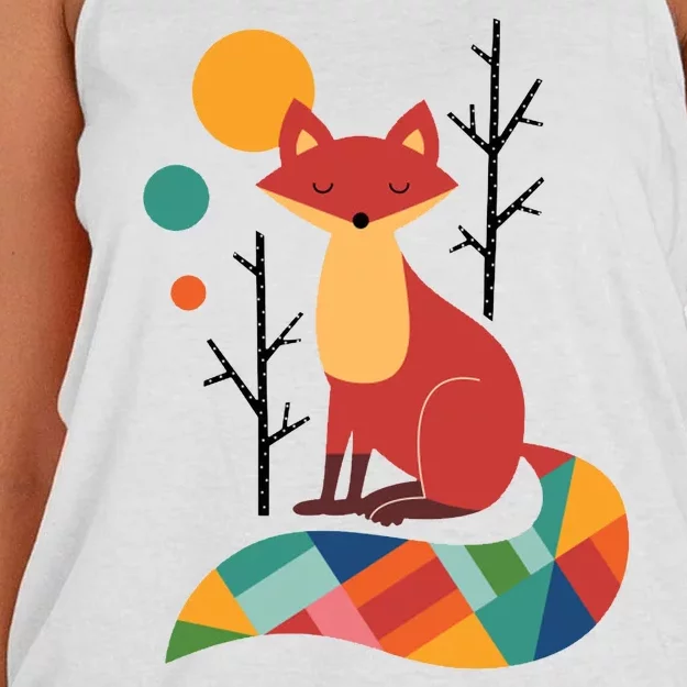 Rainbow Fox Nature Gift Women's Knotted Racerback Tank