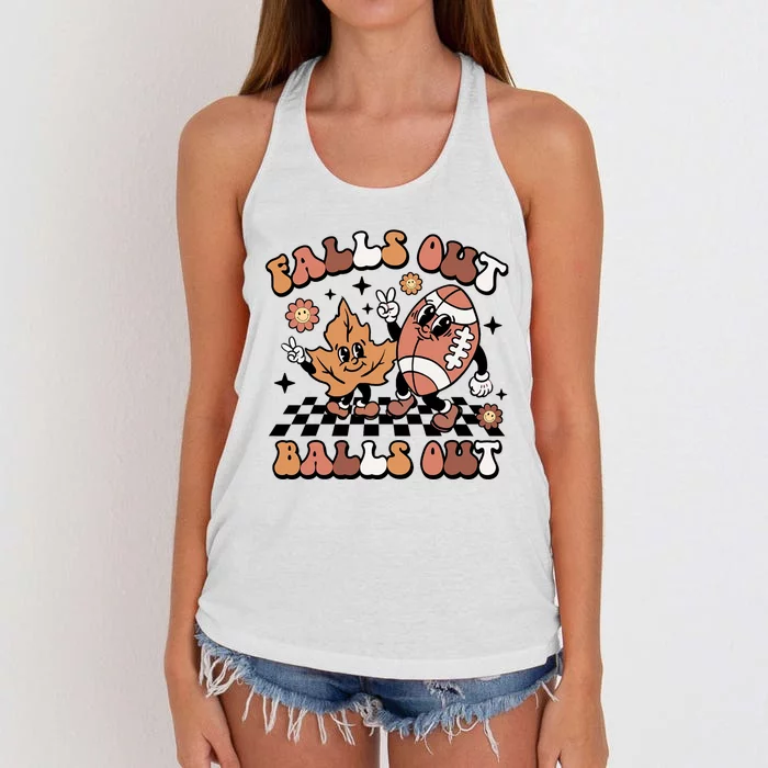 Retro Falls Out Balls Out Football Vintage Thanksgiving Women's Knotted Racerback Tank