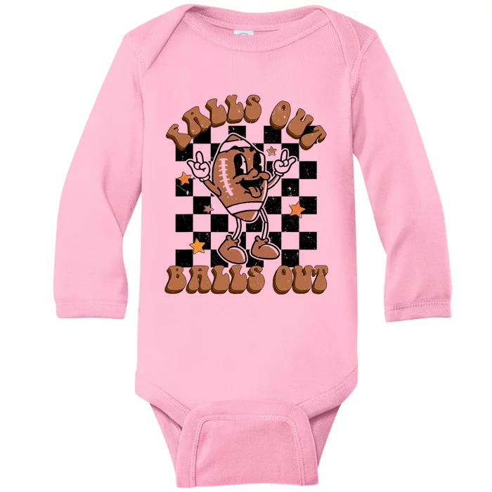 Retro Falls Out Balls Out Football Vintage Thanksgiving Gift Baby Long Sleeve Bodysuit