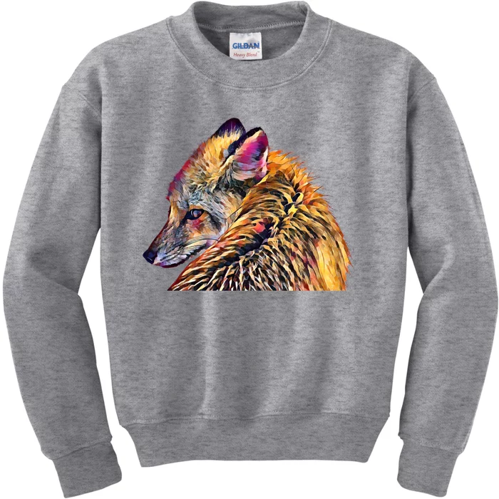 Red Fox Oil Paint Filter Fox Lover Great Gift Kids Sweatshirt