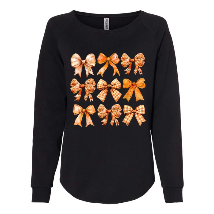 Retro Fall Pumpkin Bow Fall Coquette Womens California Wash Sweatshirt