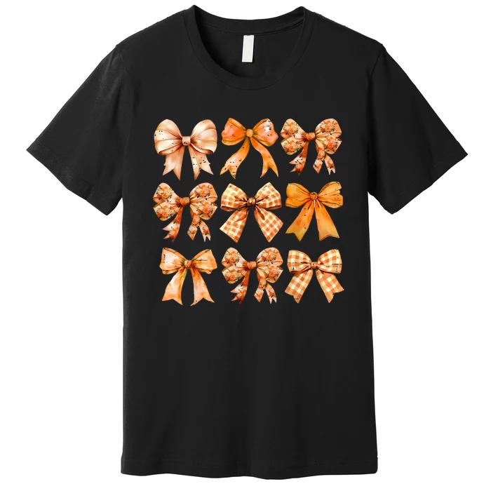 Retro Fall Pumpkin Bow Fall Coquette Premium T-Shirt