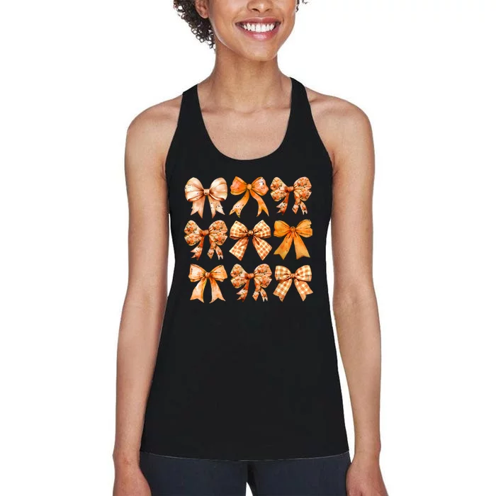 Retro Fall Pumpkin Bow Fall Coquette Women's Racerback Tank