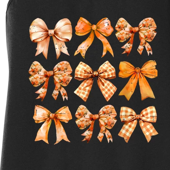 Retro Fall Pumpkin Bow Fall Coquette Women's Racerback Tank