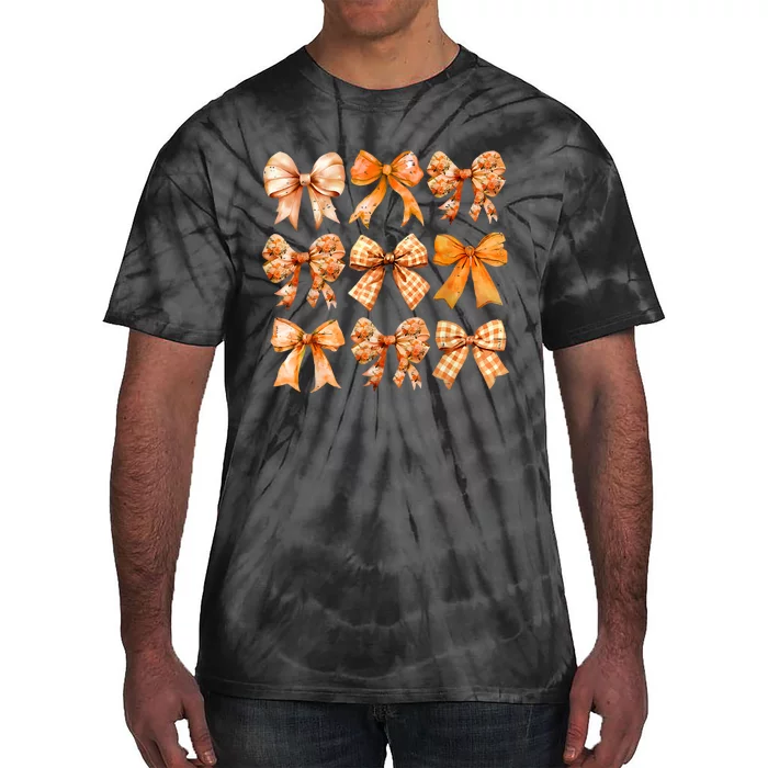 Retro Fall Pumpkin Bow Fall Coquette Tie-Dye T-Shirt