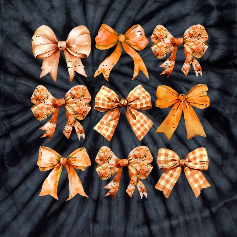 Retro Fall Pumpkin Bow Fall Coquette Tie-Dye T-Shirt