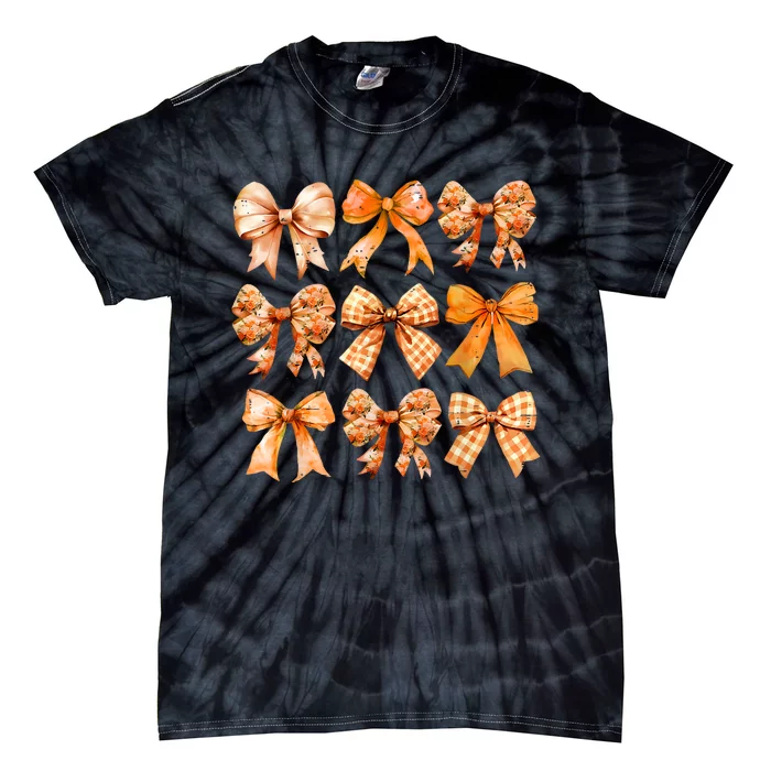 Retro Fall Pumpkin Bow Fall Coquette Tie-Dye T-Shirt