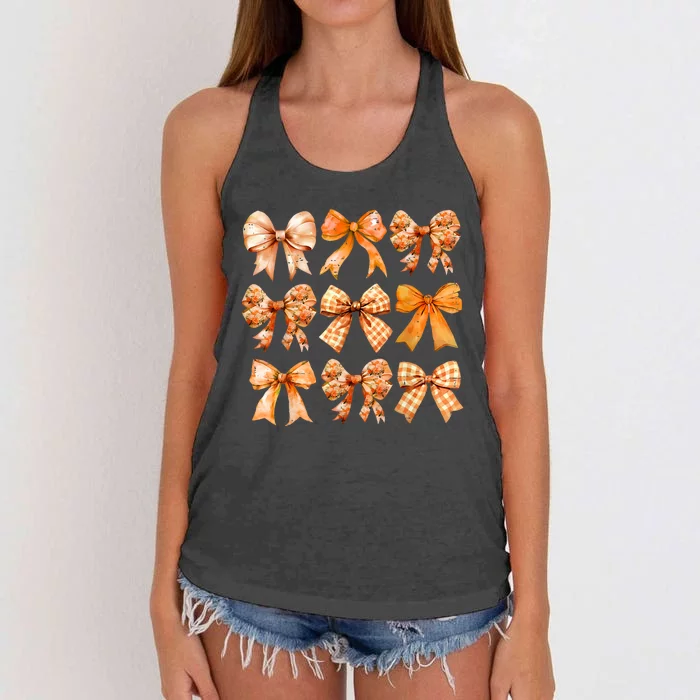 Retro Fall Pumpkin Bow Fall Coquette Women's Knotted Racerback Tank