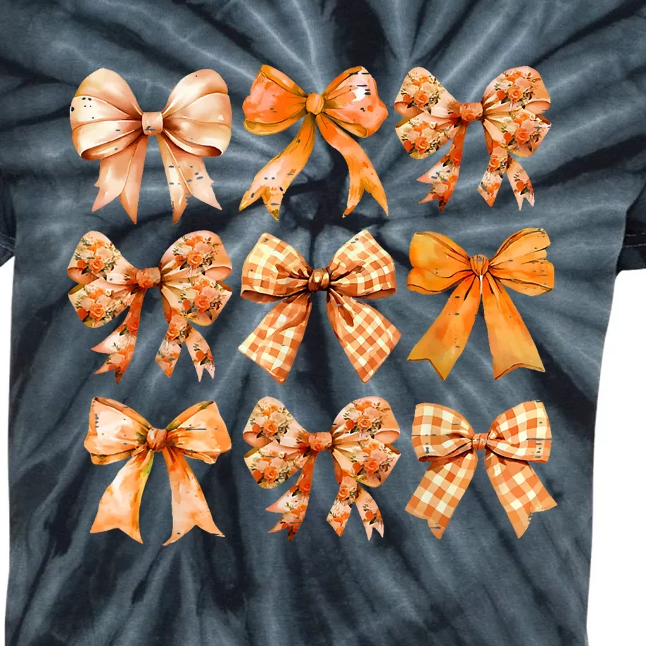 Retro Fall Pumpkin Bow Fall Coquette Kids Tie-Dye T-Shirt