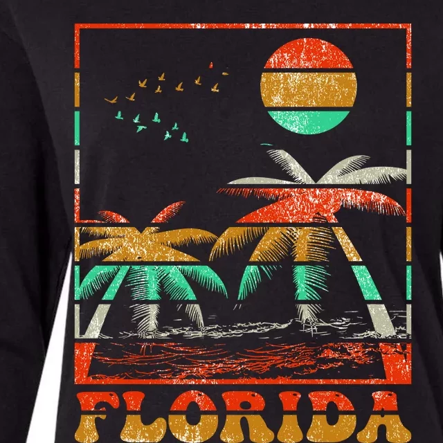 Retro Florida Palm Trees Womens Cotton Relaxed Long Sleeve T-Shirt