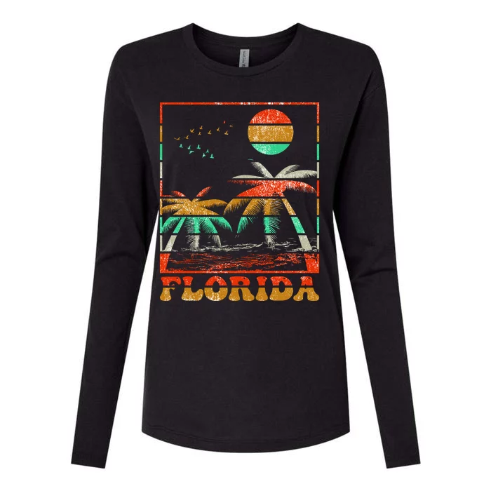 Retro Florida Palm Trees Womens Cotton Relaxed Long Sleeve T-Shirt