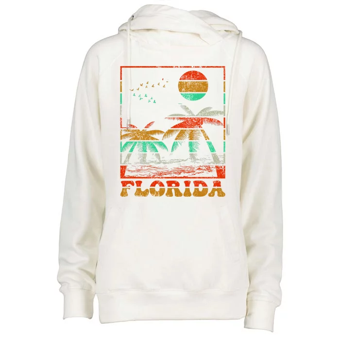 Retro Florida Palm Trees Womens Funnel Neck Pullover Hood