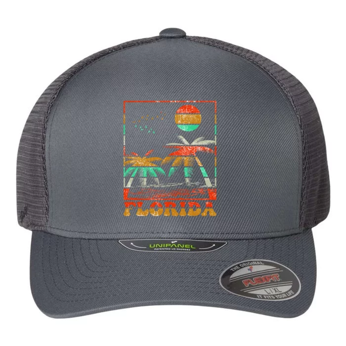 Retro Florida Palm Trees Flexfit Unipanel Trucker Cap