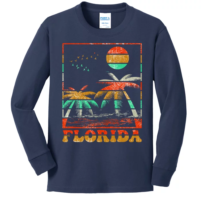 Retro Florida Palm Trees Kids Long Sleeve Shirt