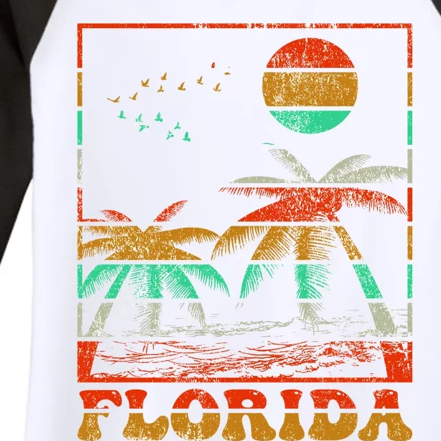 Retro Florida Palm Trees Women's Tri-Blend 3/4-Sleeve Raglan Shirt