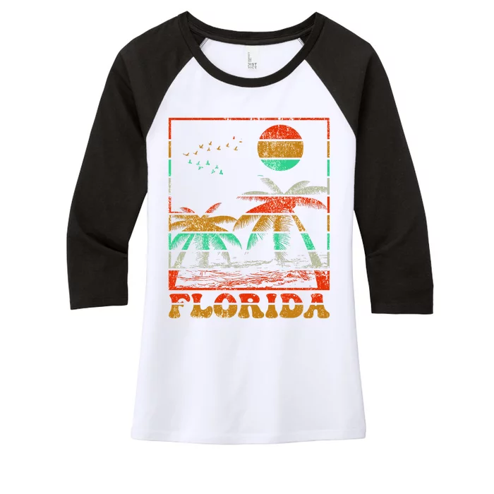 Retro Florida Palm Trees Women's Tri-Blend 3/4-Sleeve Raglan Shirt