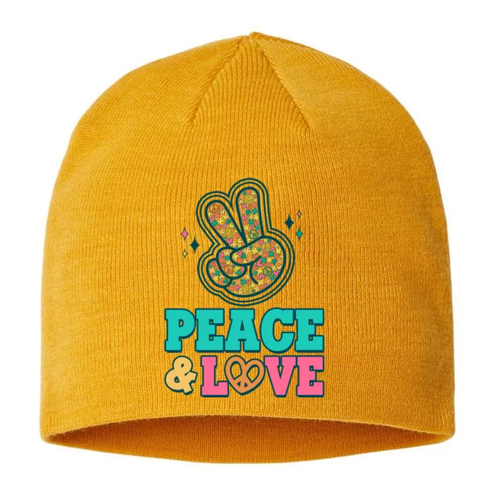 Retro Flower Power Peace And Love 8 1/2in Sustainable Knit Beanie