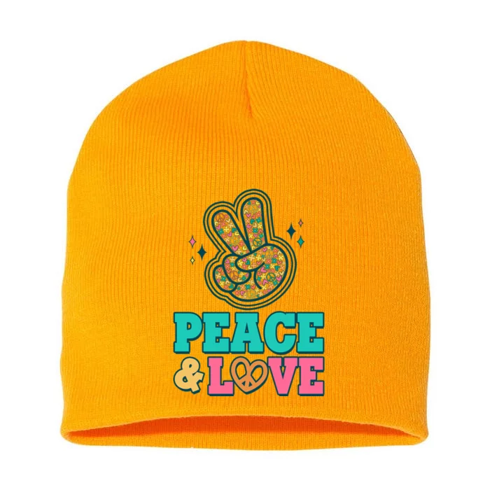 Retro Flower Power Peace And Love Short Acrylic Beanie