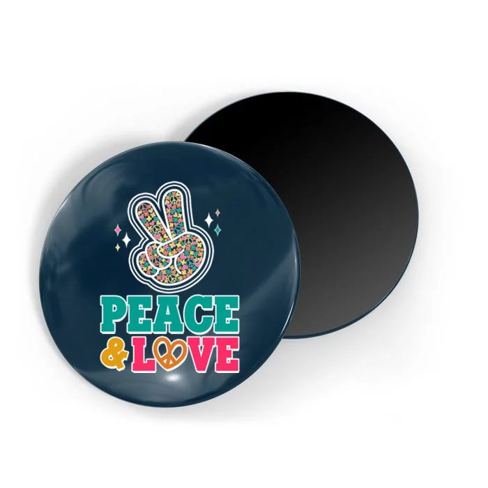 Retro Flower Power Peace And Love Magnet