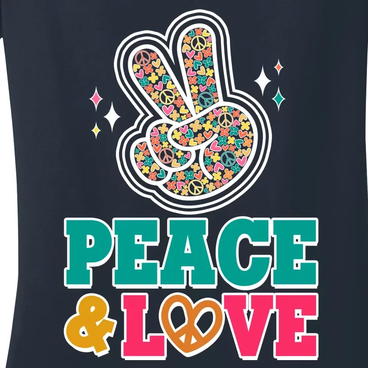 Retro Flower Power Peace And Love Women's V-Neck T-Shirt