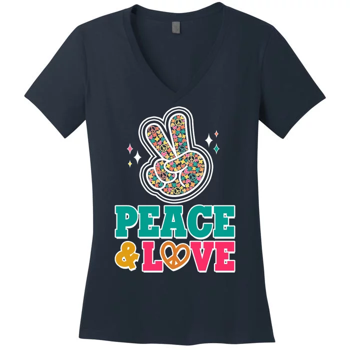 Retro Flower Power Peace And Love Women's V-Neck T-Shirt