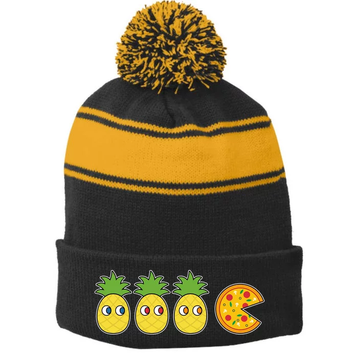 Retro Funny Pineapple Pizza Video Game Stripe Pom Pom Beanie