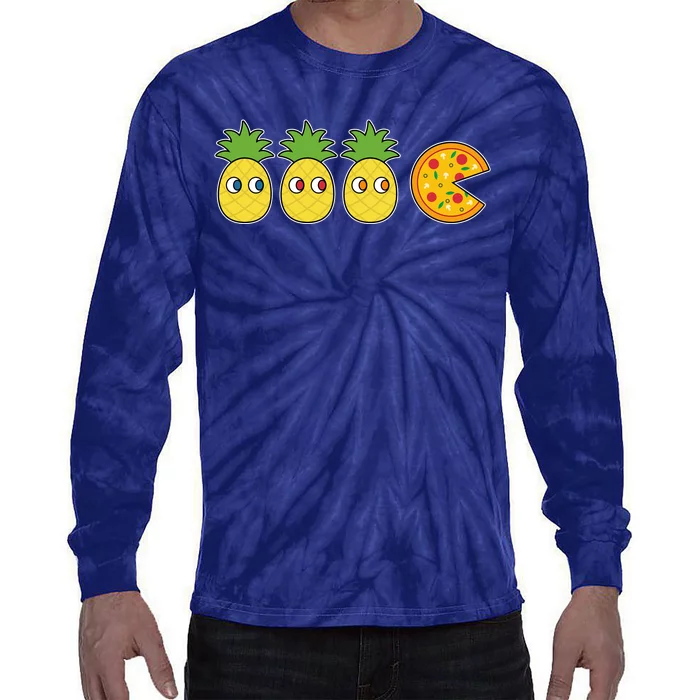 Retro Funny Pineapple Pizza Video Game Tie-Dye Long Sleeve Shirt