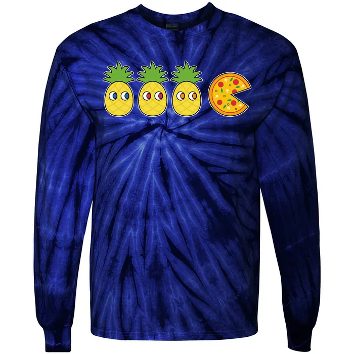 Retro Funny Pineapple Pizza Video Game Tie-Dye Long Sleeve Shirt