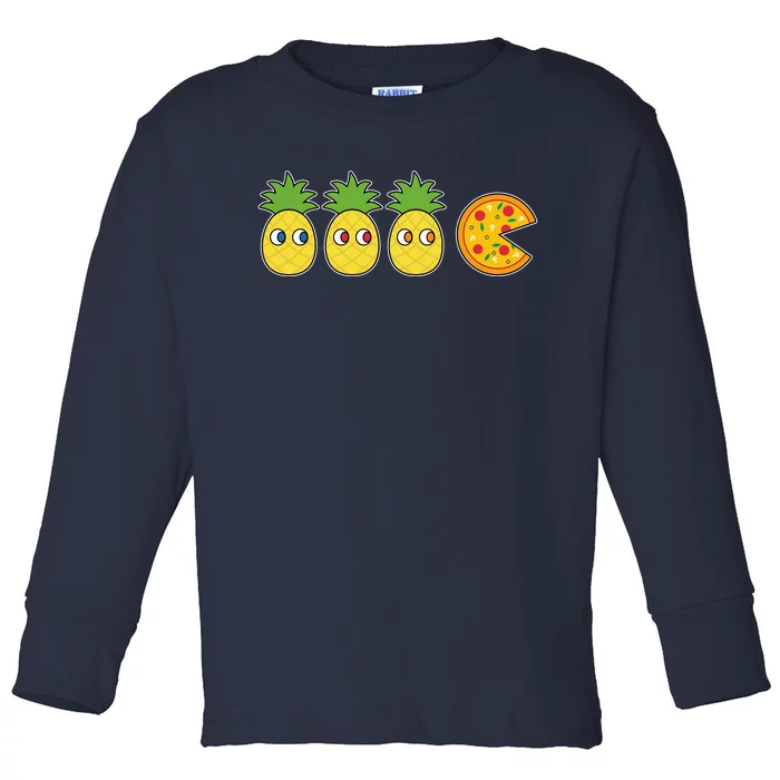 Retro Funny Pineapple Pizza Video Game Toddler Long Sleeve Shirt