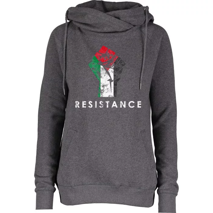 Raised Fist Palestine Flag Save Gaza Womens Funnel Neck Pullover Hood