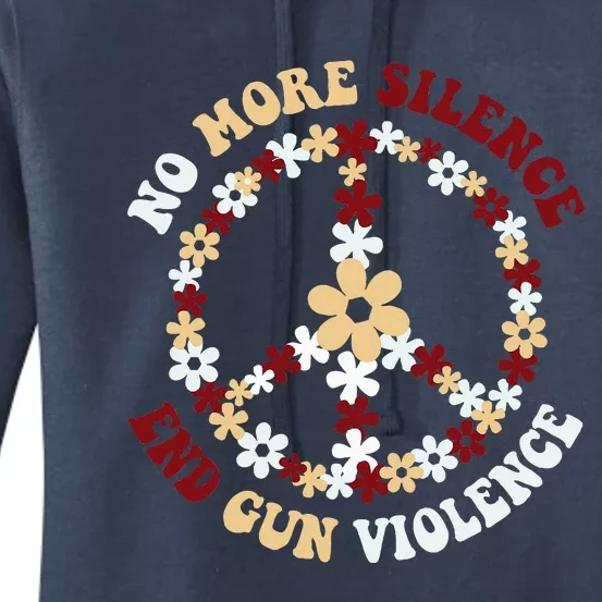 Retro Floral Peace Sign NoMore Silence End Gun Violence Women's Pullover Hoodie