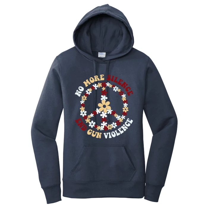 Retro Floral Peace Sign NoMore Silence End Gun Violence Women's Pullover Hoodie