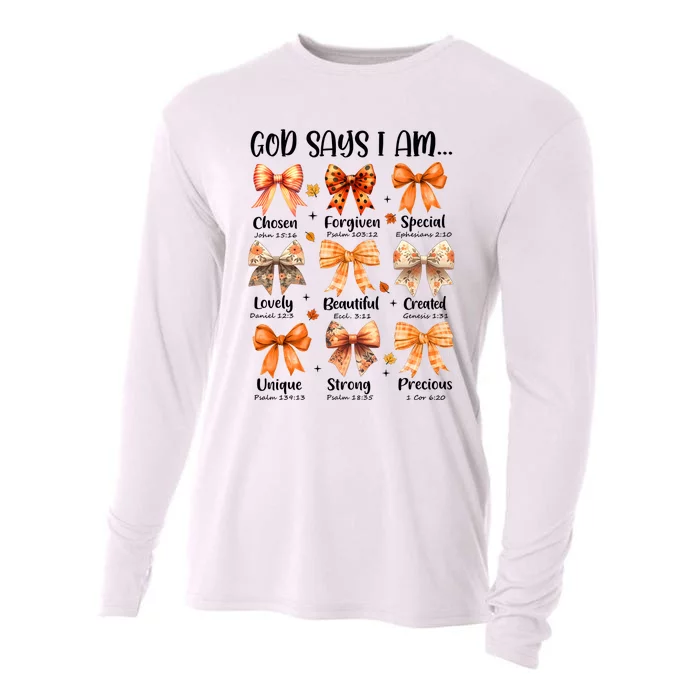 Retro Fall Pumpkin Bow God Says You Are Cooling Performance Long Sleeve Crew