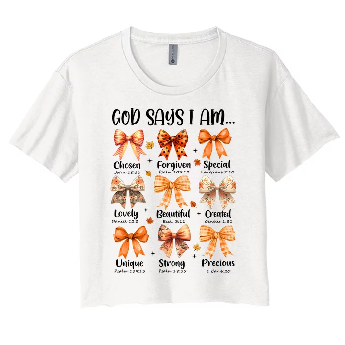 Retro Fall Pumpkin Bow God Says You Are Women's Crop Top Tee