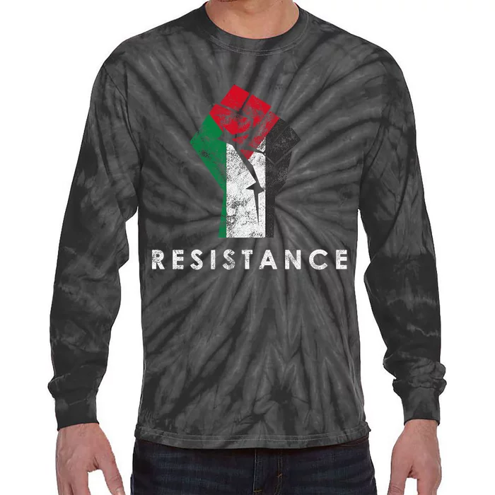 Raised Fist Palestine Flag Save Gaza Tie-Dye Long Sleeve Shirt